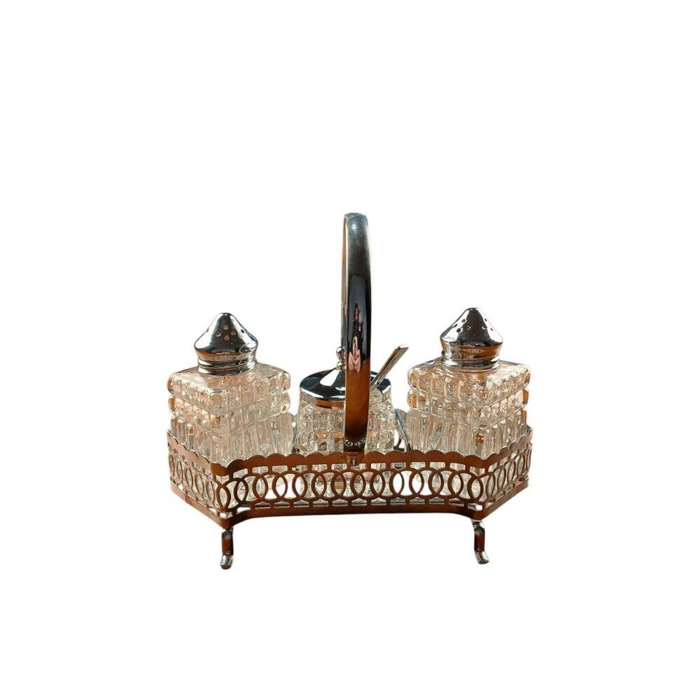 Salière Poivrière Sucrier Vintage England / English Glass Cruet Condiment Set
